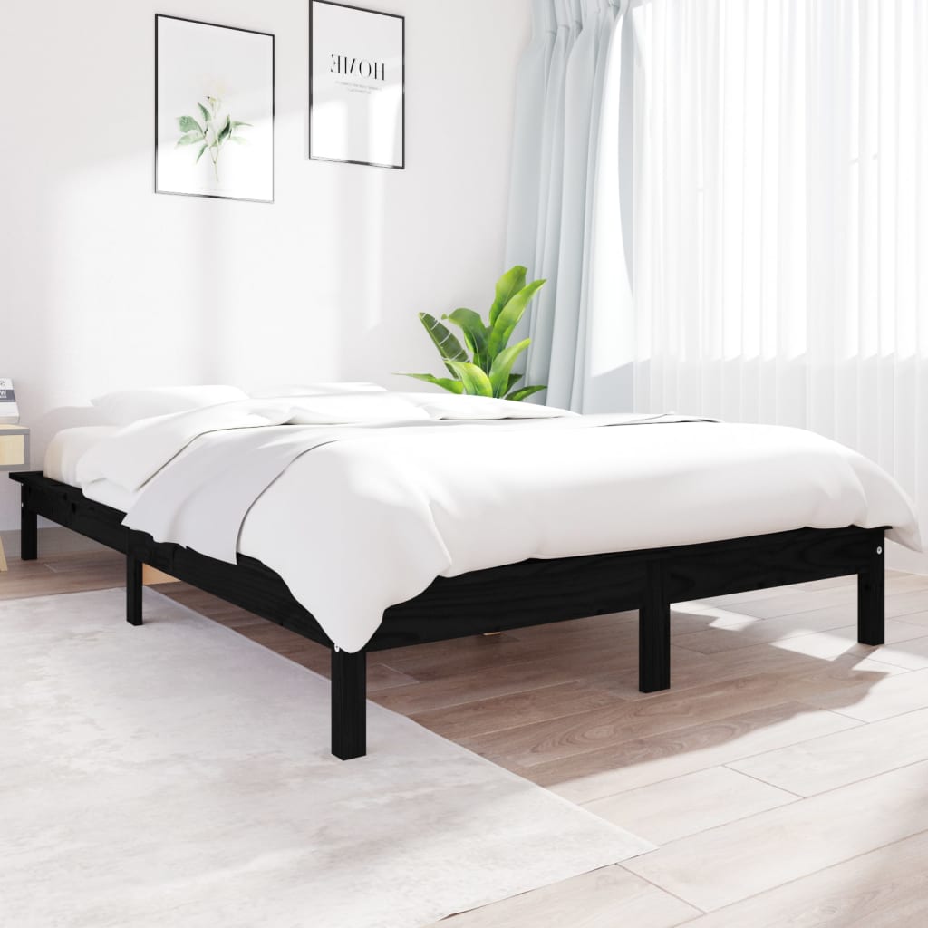 Bed Frame without Mattress Black King Size Solid Wood Pine