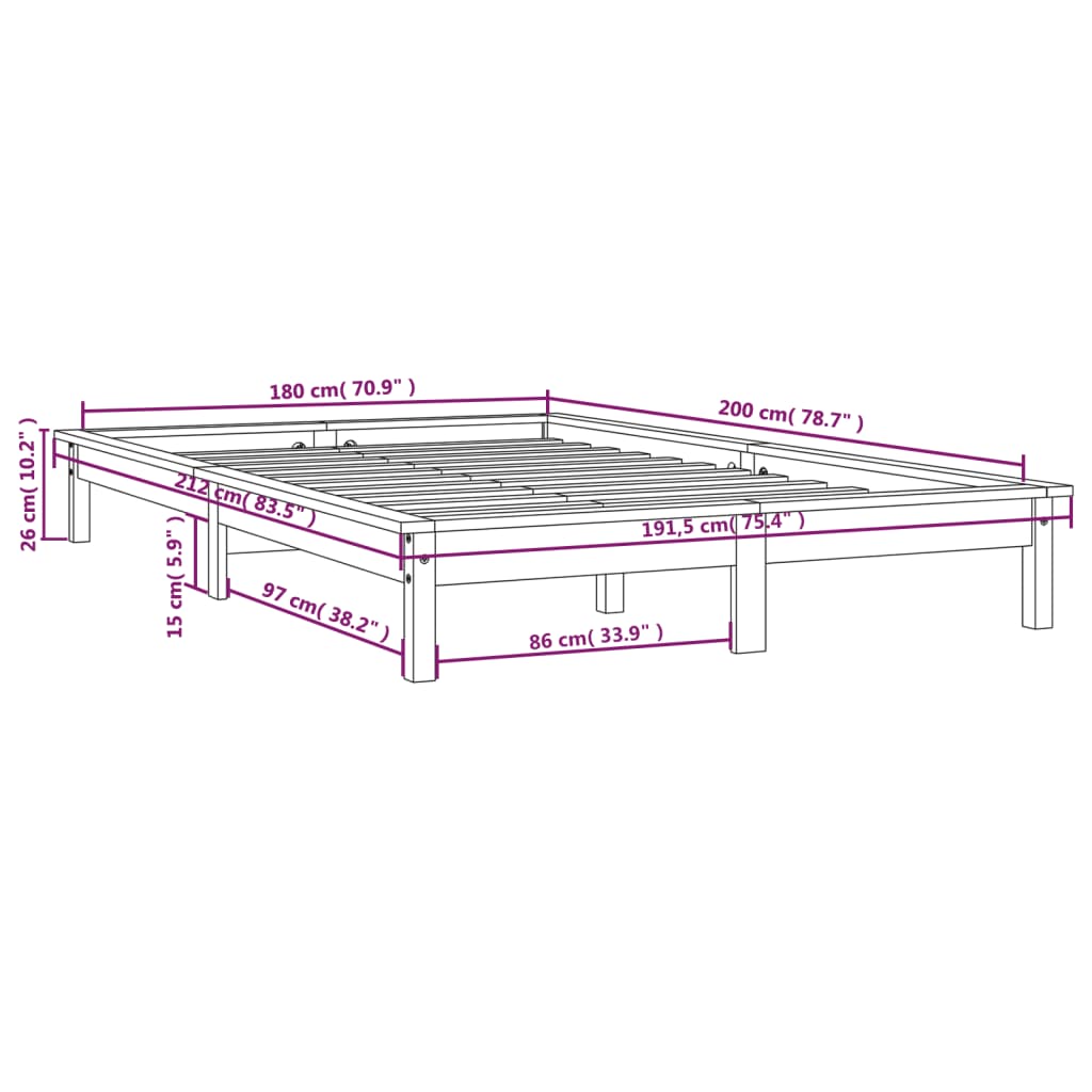 Bed Frame without Mattress White Super King Size Solid Wood