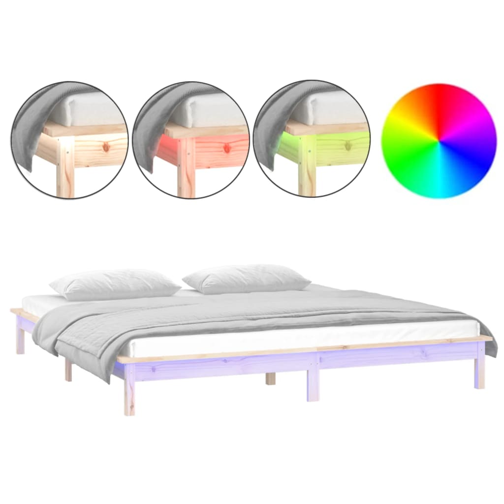 LED Bed Frame without Mattress 160x200 cm Solid Wood