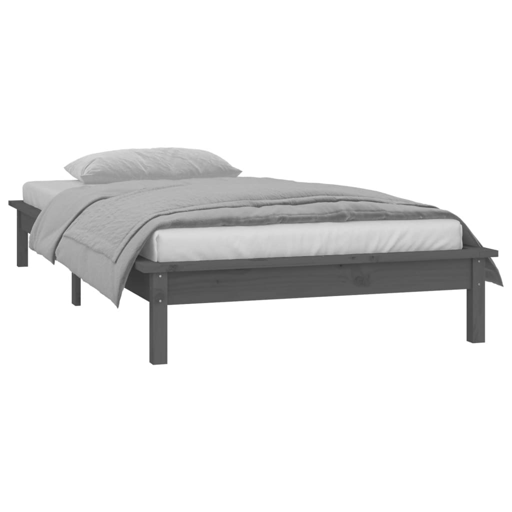 LED Bed Frame without Mattress Grey 75x190 cm Small Single Solid Wood