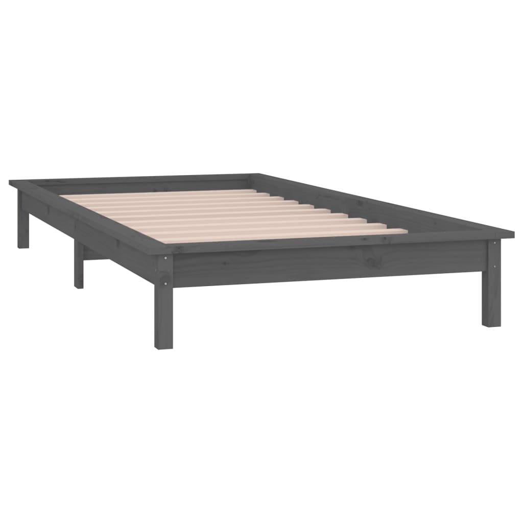 LED Bed Frame without Mattress Grey 75x190 cm Small Single Solid Wood