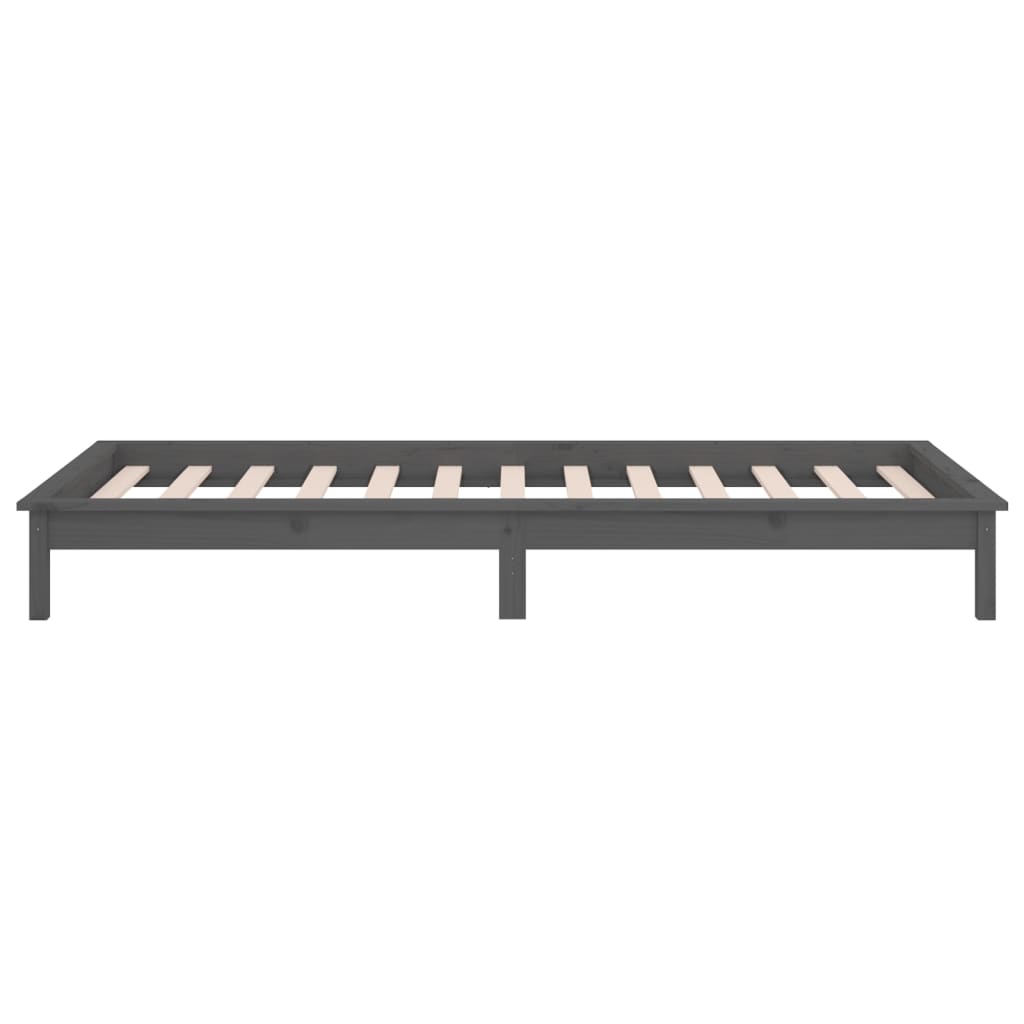 LED Bed Frame without Mattress Grey 75x190 cm Small Single Solid Wood