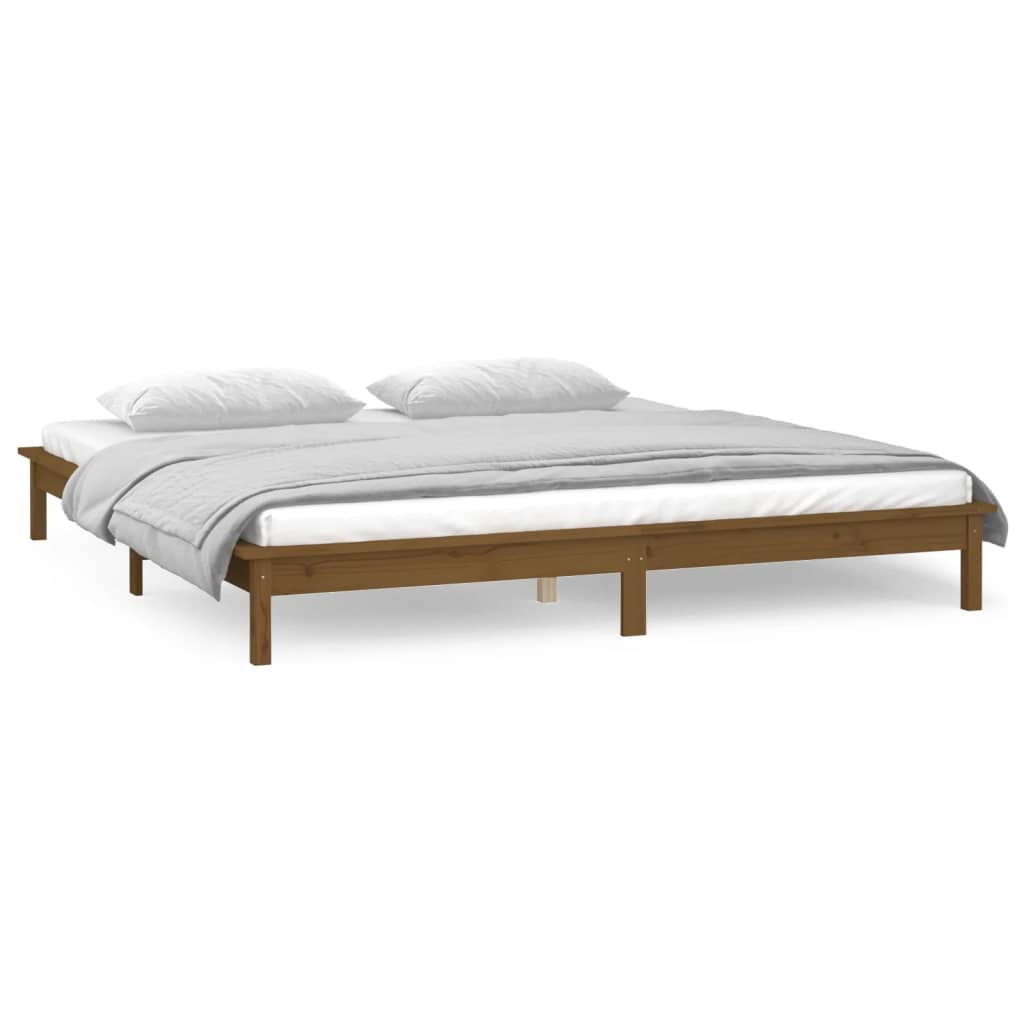 LED Bed Frame without Mattress Honey Brown 120x190cm Solid Wood
