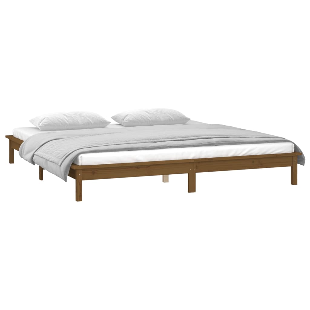 LED Bed Frame without Mattress Honey Brown 120x190cm Solid Wood