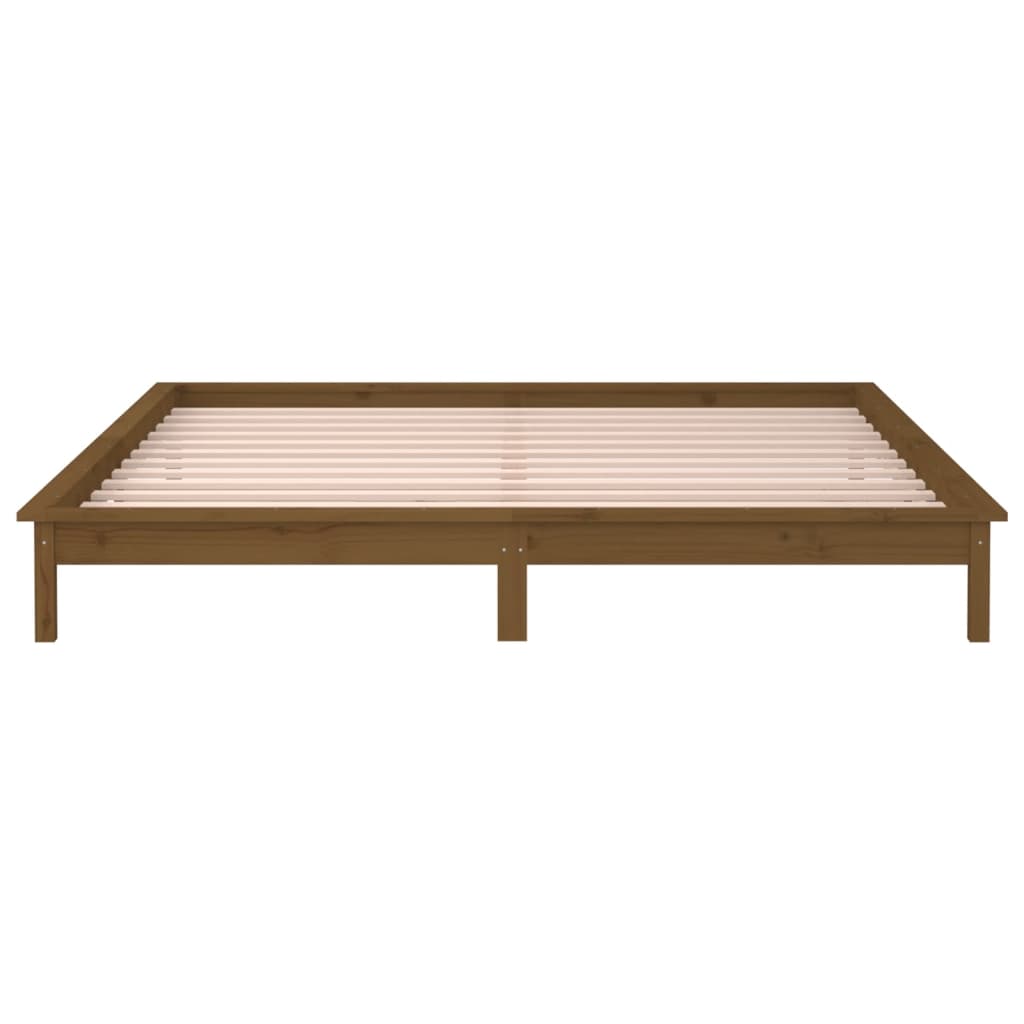 LED Bed Frame without Mattress Honey Brown 120x190cm Solid Wood