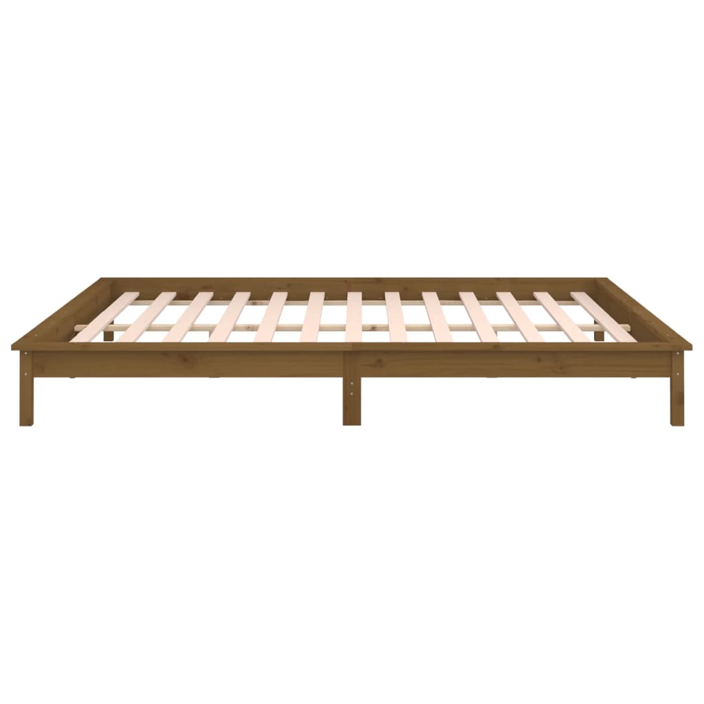 LED Bed Frame without Mattress Honey Brown 120x190cm Solid Wood