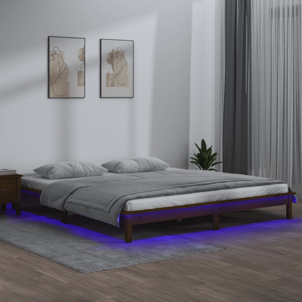 LED Bed Frame without Mattress Honey Brown 120x190cm Solid Wood