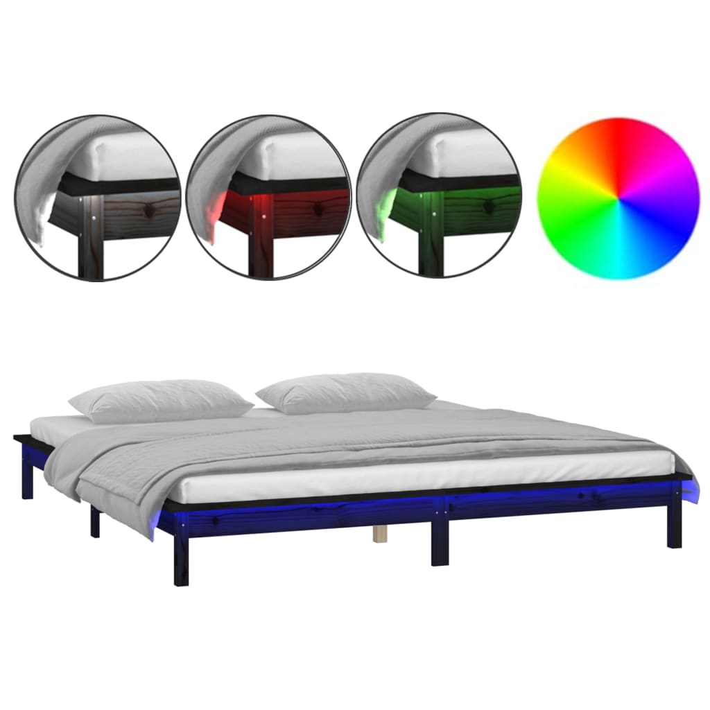 LED Bed Frame without Mattress Black 120x190 cm Small Double Solid Wood