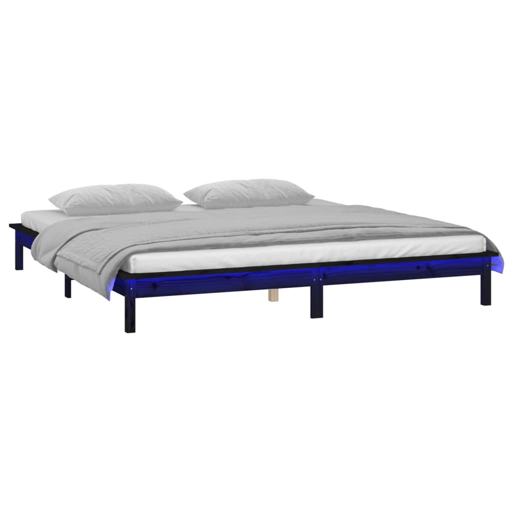 LED Bed Frame without Mattress Black 120x190 cm Small Double Solid Wood