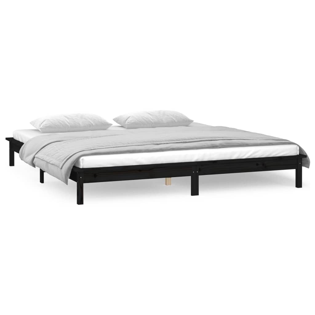 LED Bed Frame without Mattress Black 120x190 cm Small Double Solid Wood