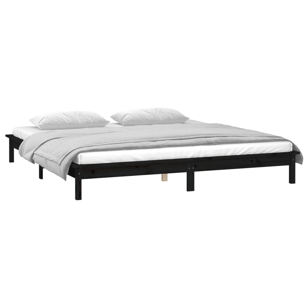 LED Bed Frame without Mattress Black 120x190 cm Small Double Solid Wood
