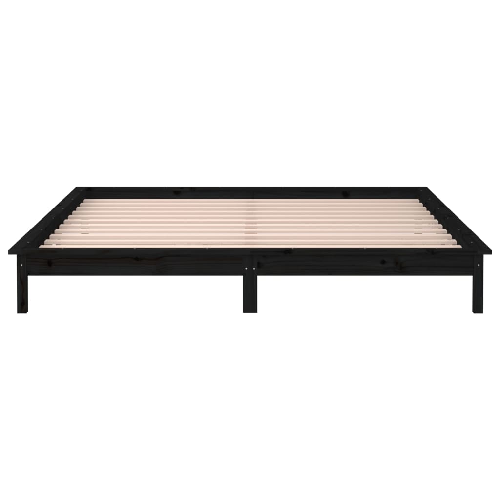 LED Bed Frame without Mattress Black 120x190 cm Small Double Solid Wood