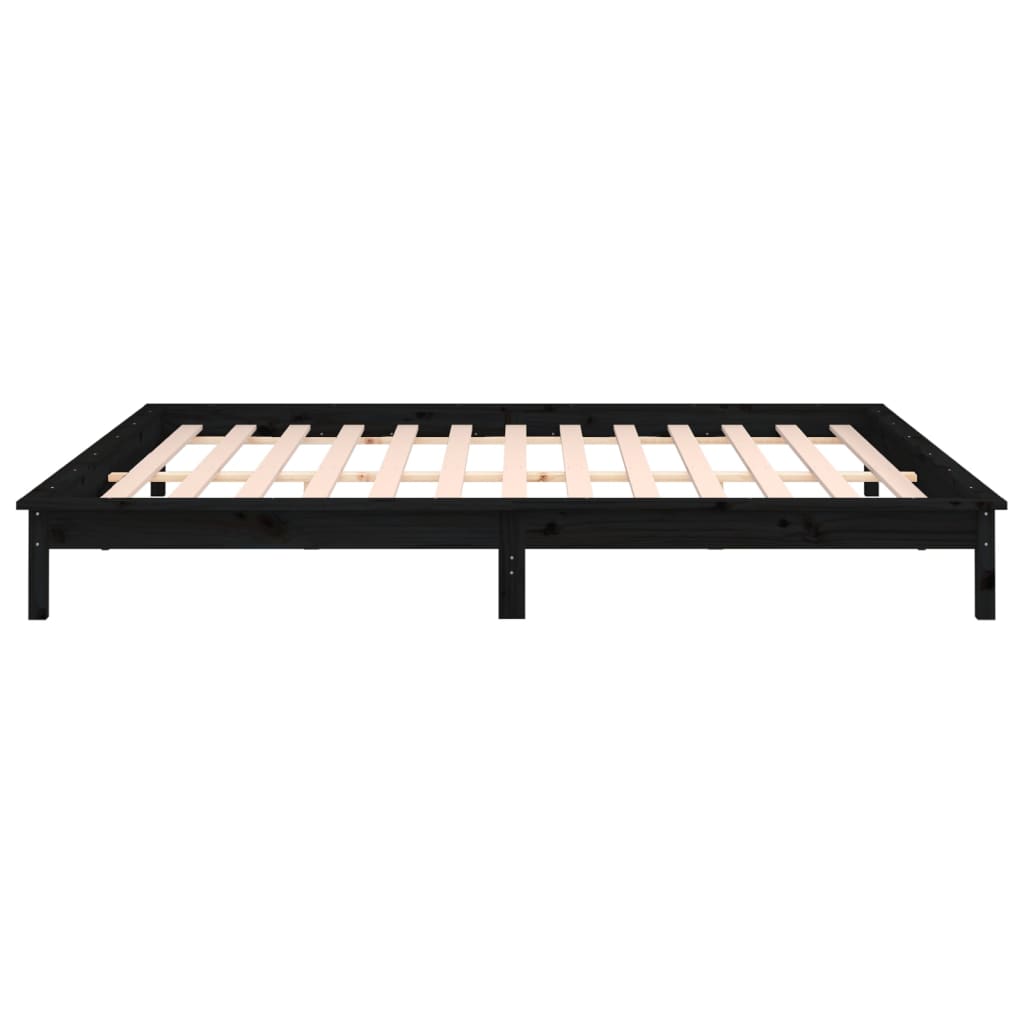 LED Bed Frame without Mattress Black 120x190 cm Small Double Solid Wood