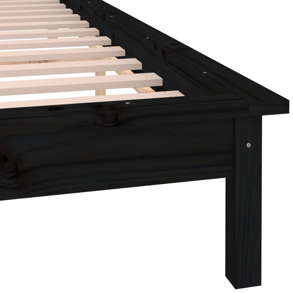 LED Bed Frame without Mattress Black 120x190 cm Small Double Solid Wood