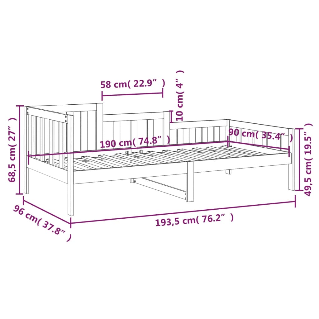 Day Bed without Mattress Honey Brown 90x190 cm Single Solid Wood Pine