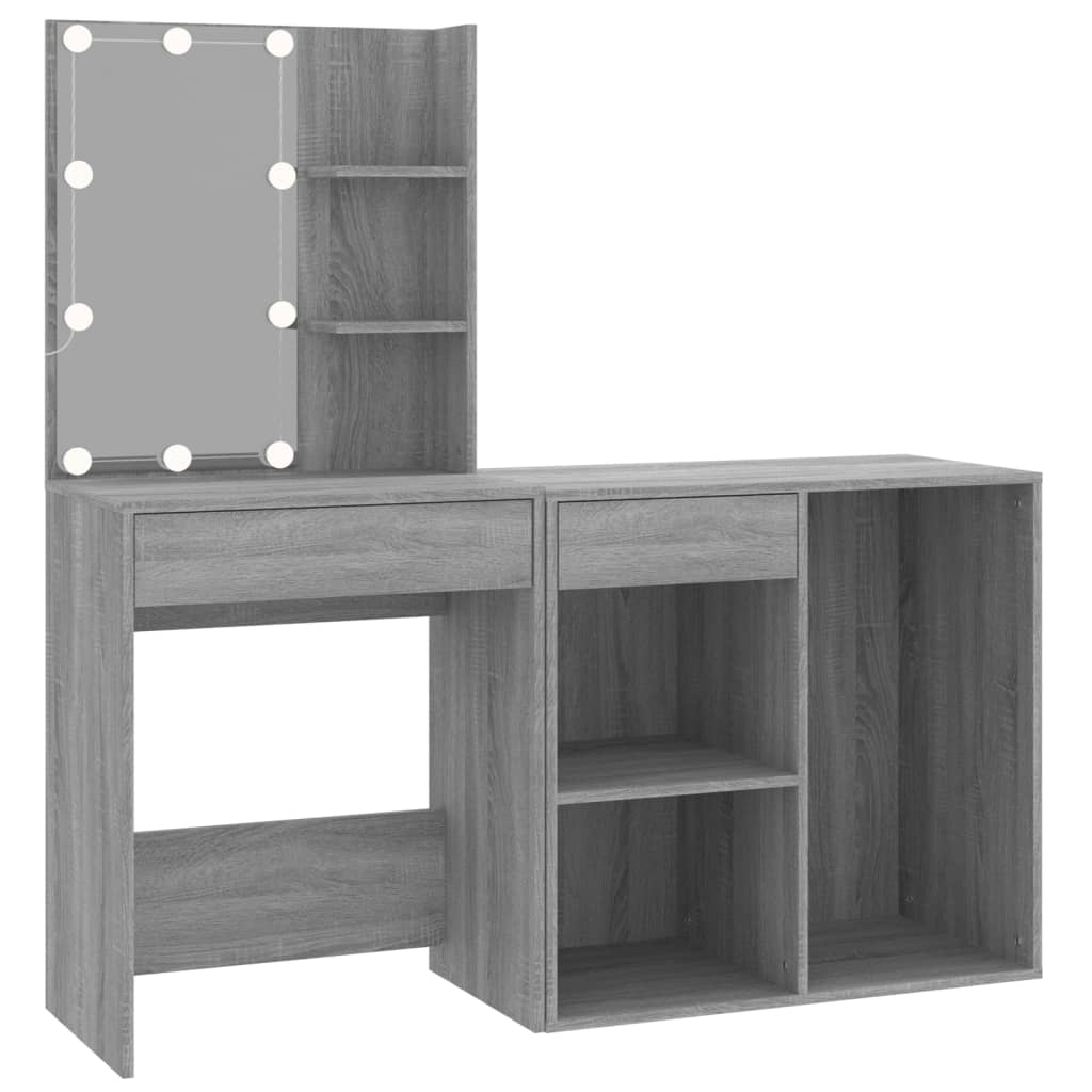 LED Dressing Table with Cabinet Grey Sonoma Engineered Wood