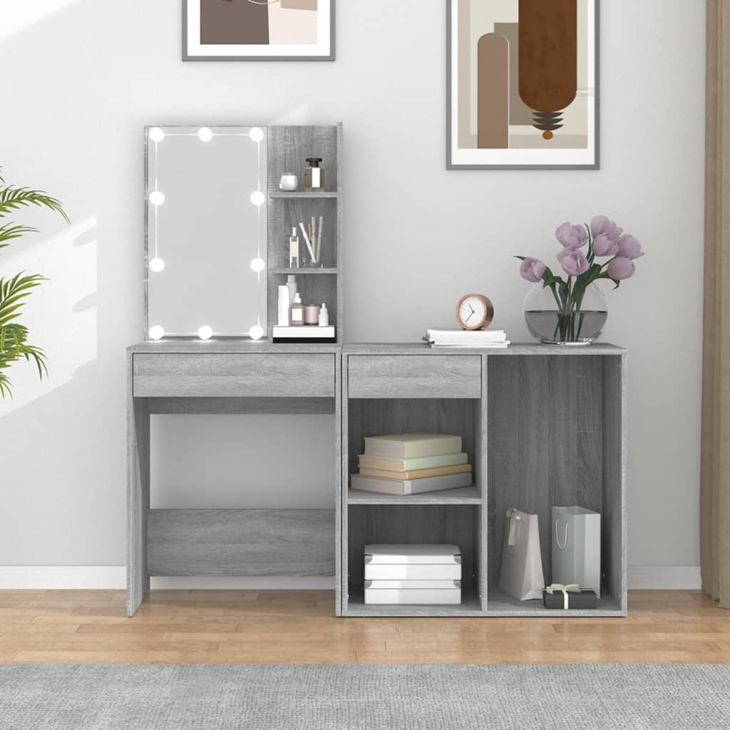 LED Dressing Table with Cabinet Grey Sonoma Engineered Wood
