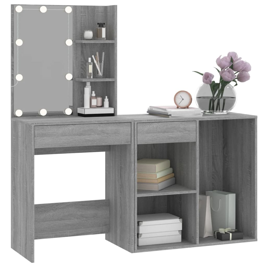 LED Dressing Table with Cabinet Grey Sonoma Engineered Wood