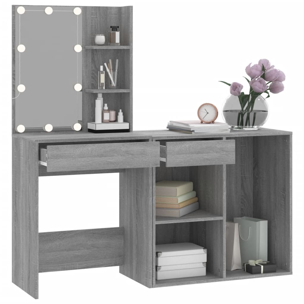 LED Dressing Table with Cabinet Grey Sonoma Engineered Wood