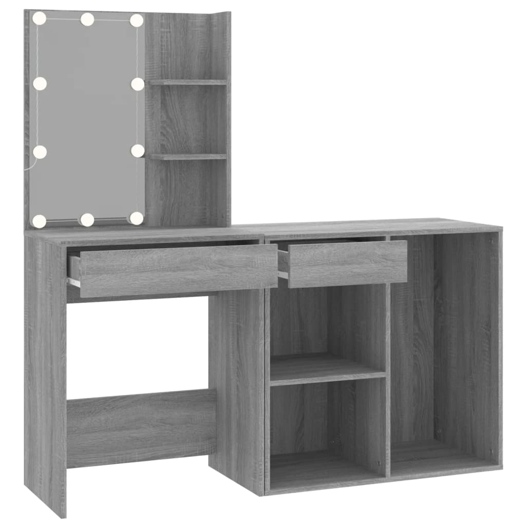 LED Dressing Table with Cabinet Grey Sonoma Engineered Wood