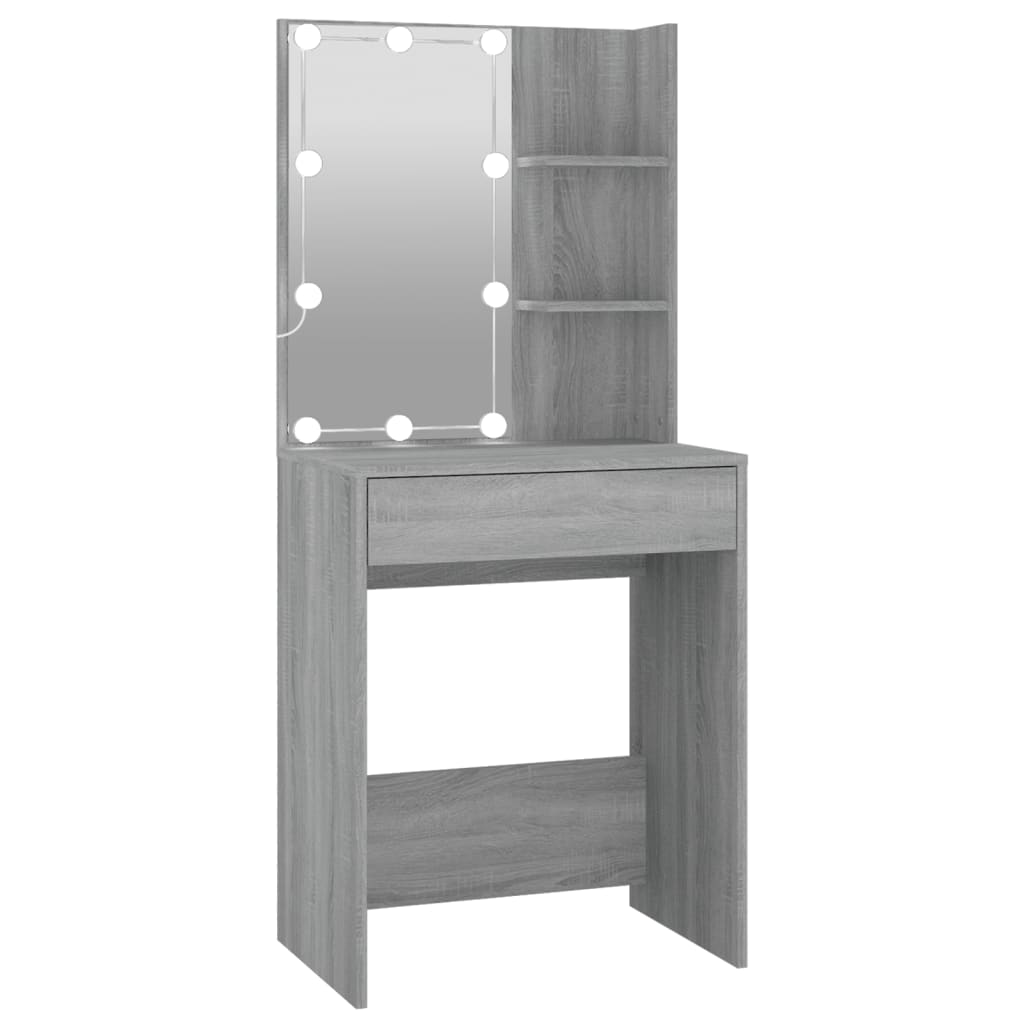 LED Dressing Table with Cabinet Grey Sonoma Engineered Wood