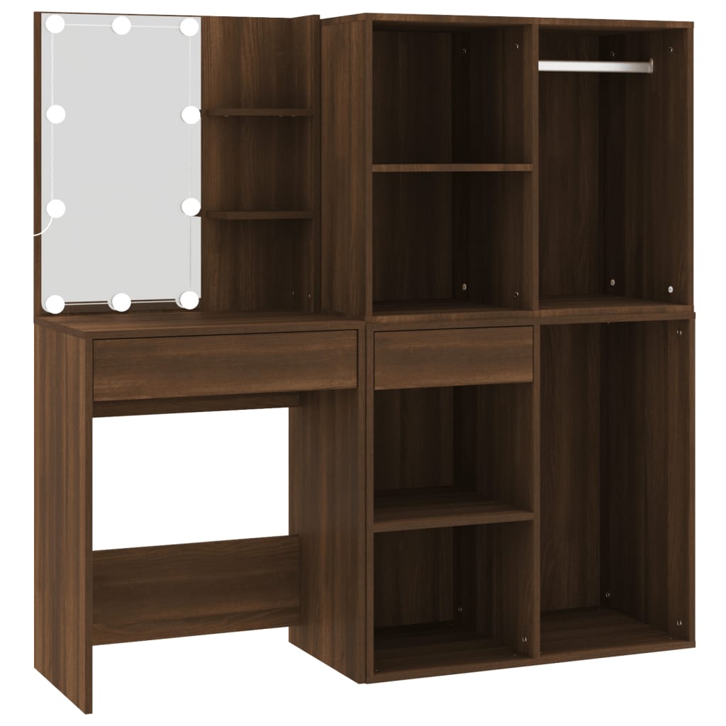 LED Dressing Table with Cabinets Brown Oak Engineered Wood