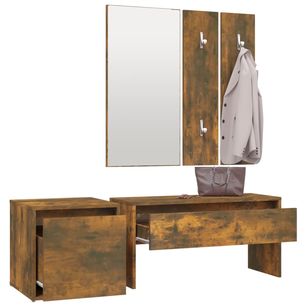 Hallway Furniture Set Smoked Oak Engineered Wood