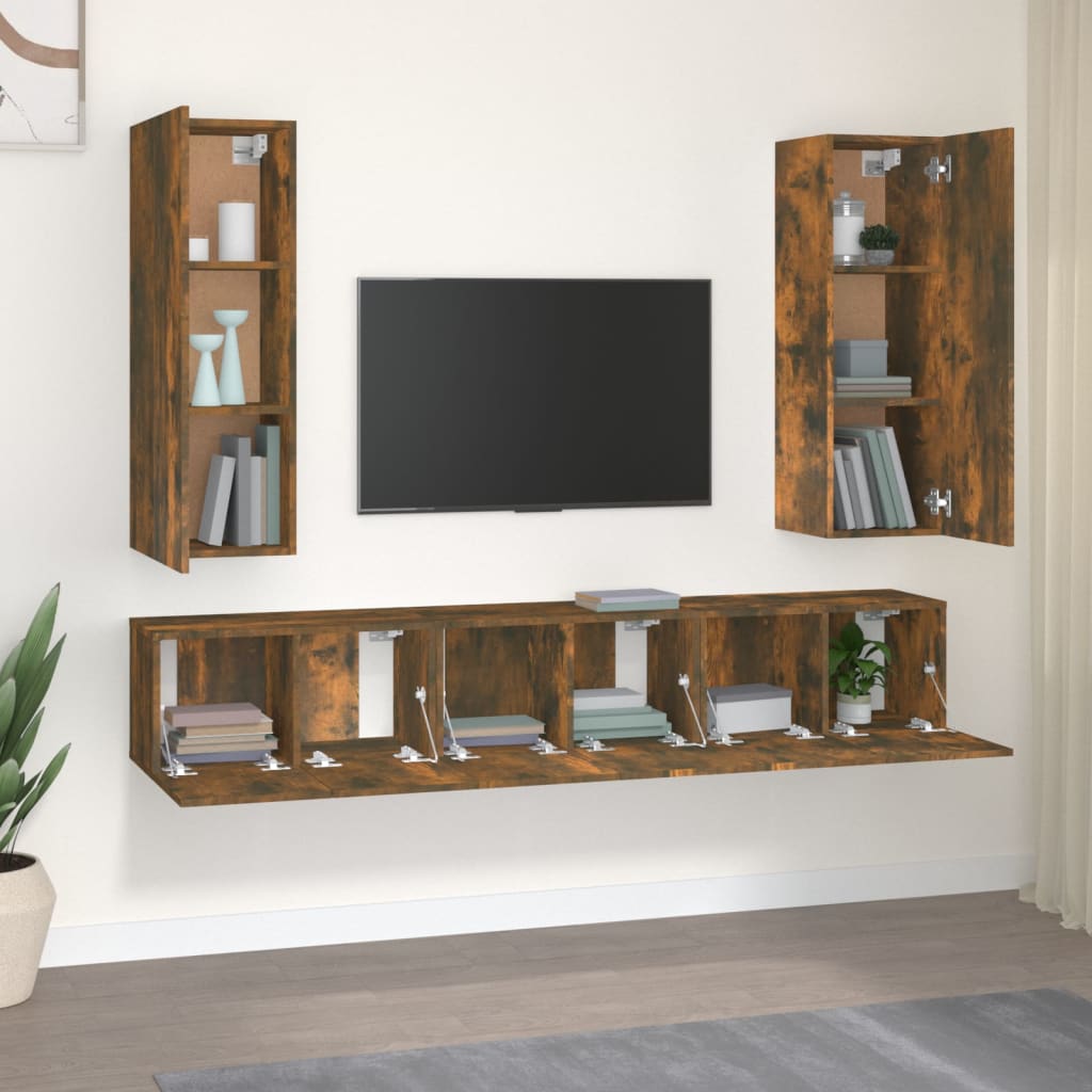 5 Piece TV Cabinet Set Smoked Oak Engineered Wood