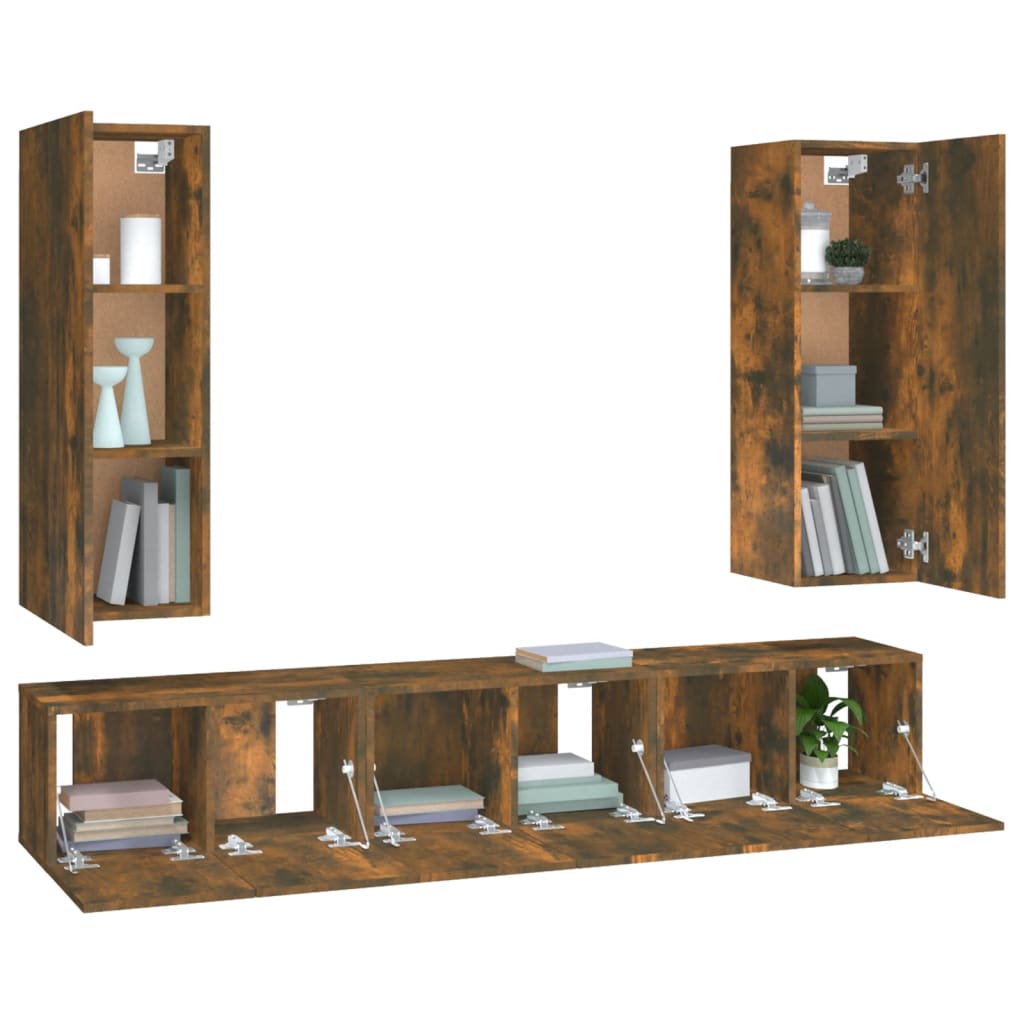 5 Piece TV Cabinet Set Smoked Oak Engineered Wood
