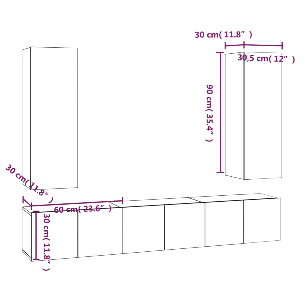 5 Piece TV Cabinet Set Smoked Oak Engineered Wood