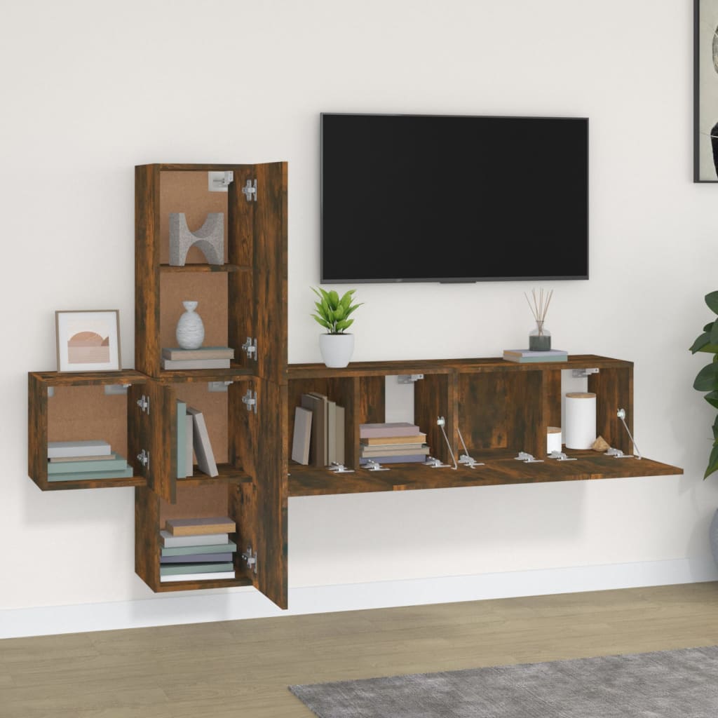 5 Piece TV Cabinet Set Smoked Oak Engineered Wood