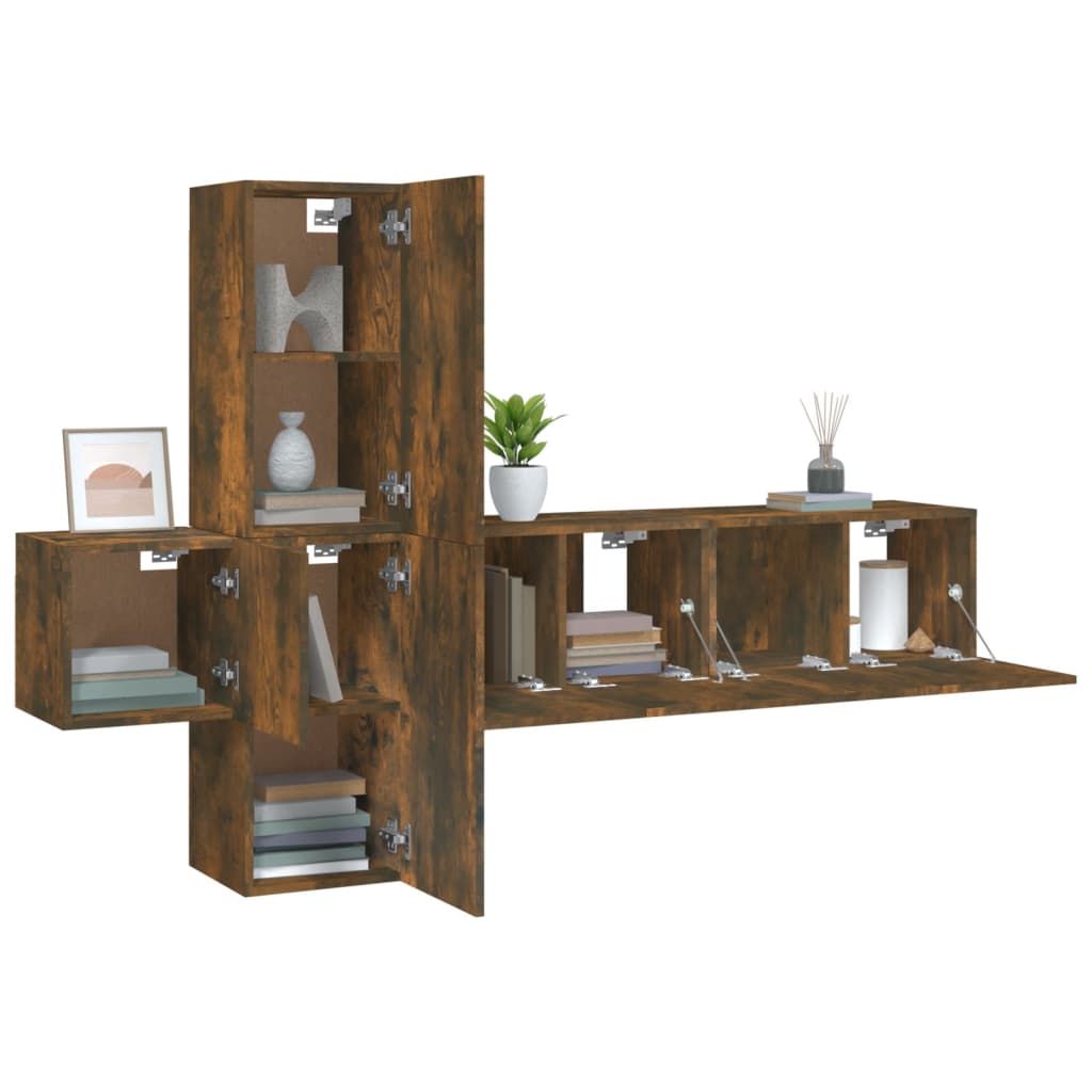 5 Piece TV Cabinet Set Smoked Oak Engineered Wood