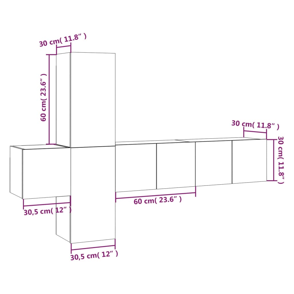 5 Piece TV Cabinet Set Smoked Oak Engineered Wood