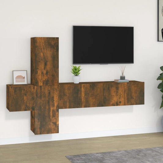 5 Piece TV Cabinet Set Smoked Oak Engineered Wood