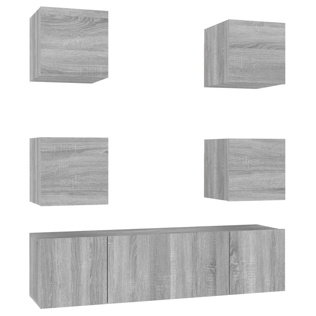 6 Piece TV Cabinet Set Grey Sonoma Engineered Wood