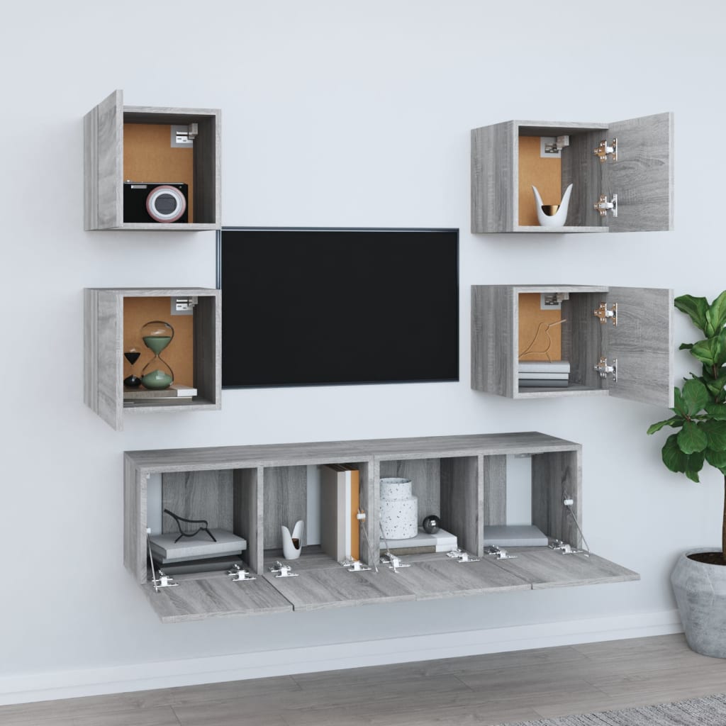 6 Piece TV Cabinet Set Grey Sonoma Engineered Wood