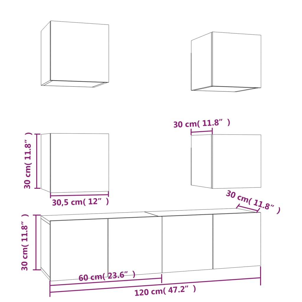 6 Piece TV Cabinet Set Grey Sonoma Engineered Wood