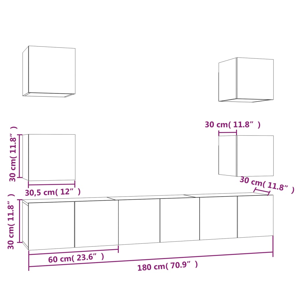 7 Piece TV Cabinet Set Grey Sonoma Engineered Wood
