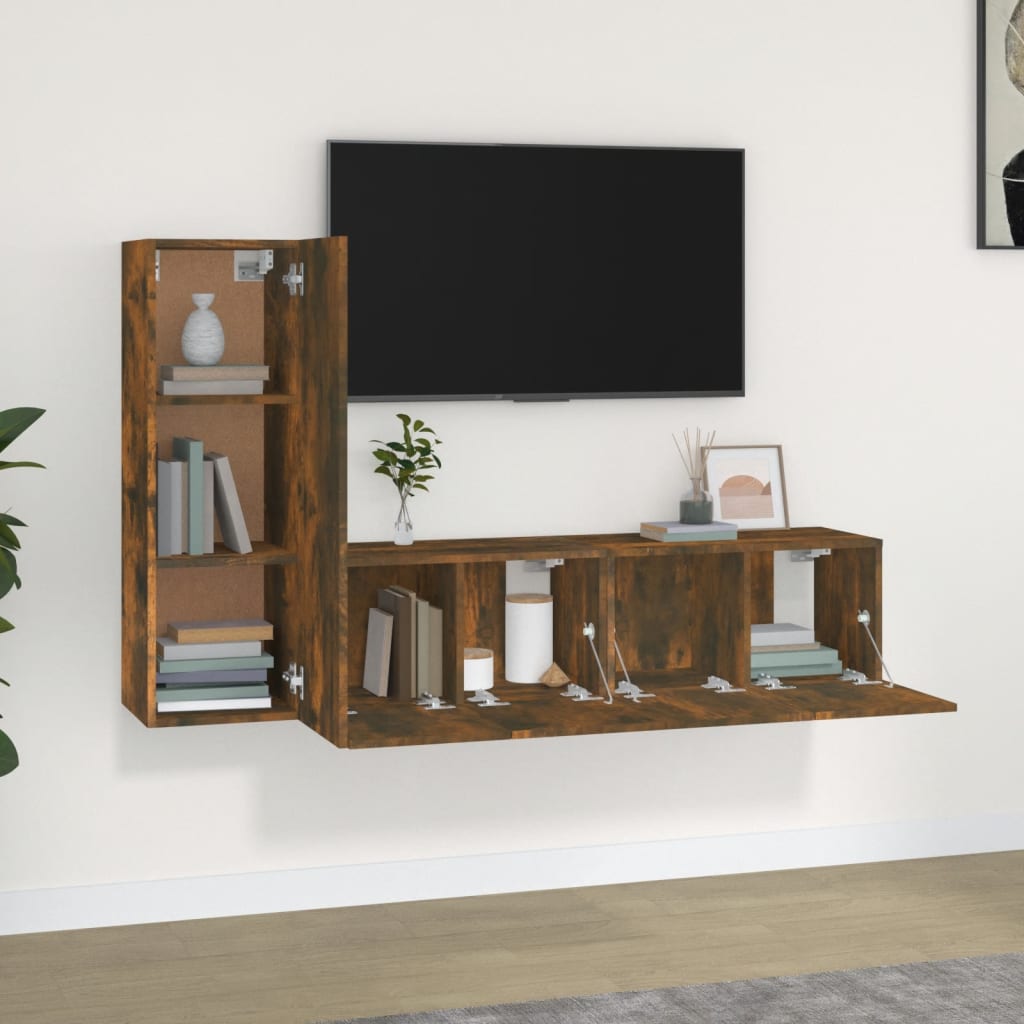 3 Piece TV Cabinet Set Smoked Oak Engineered Wood