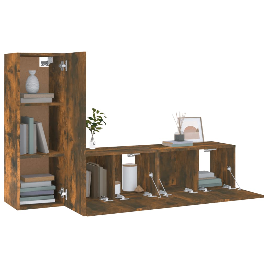 3 Piece TV Cabinet Set Smoked Oak Engineered Wood
