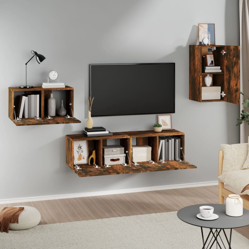 4 Piece TV Cabinet Set Smoked Oak Engineered Wood