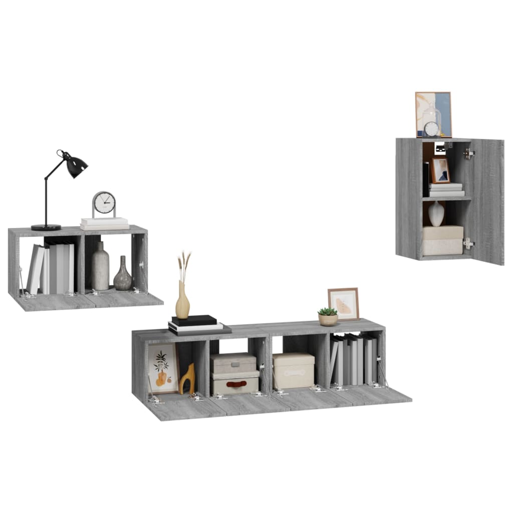 4 Piece TV Cabinet Set Grey Sonoma Engineered Wood