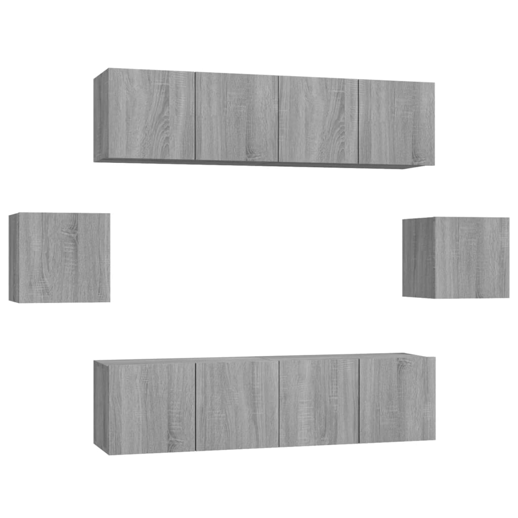 6 Piece TV Cabinet Set Grey Sonoma Engineered Wood