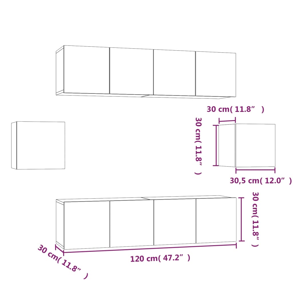 6 Piece TV Cabinet Set Grey Sonoma Engineered Wood