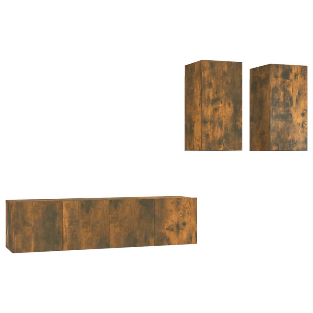 4 Piece TV Cabinet Set Smoked Oak Engineered Wood