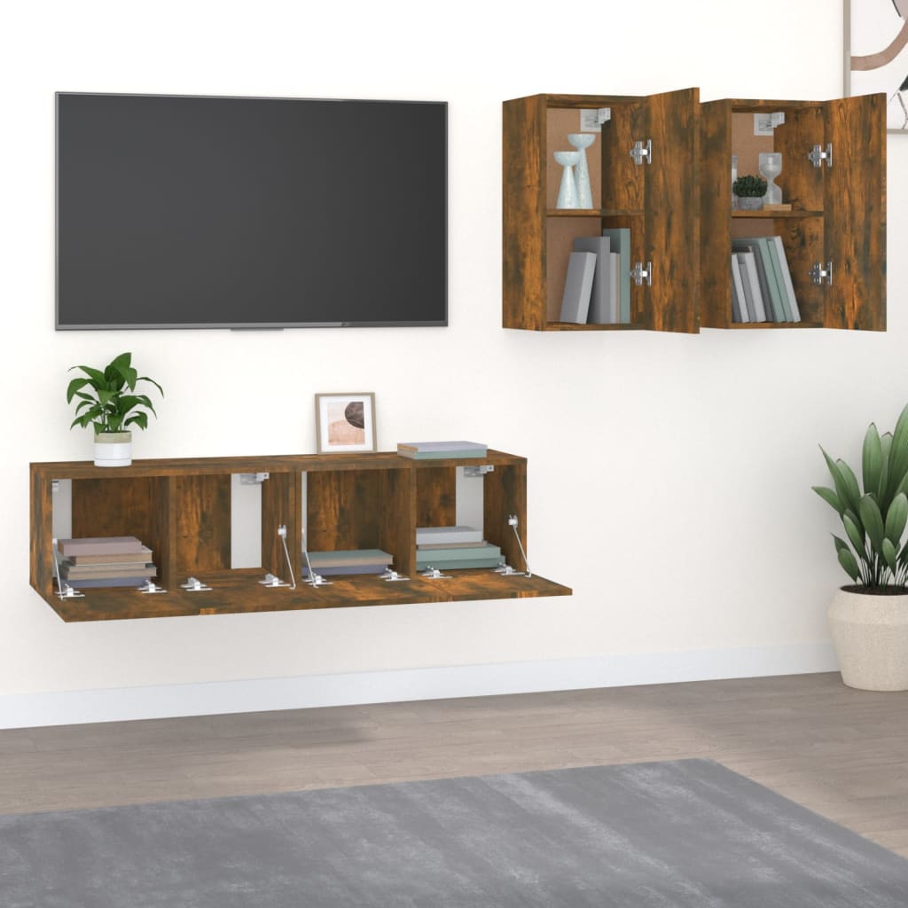 4 Piece TV Cabinet Set Smoked Oak Engineered Wood
