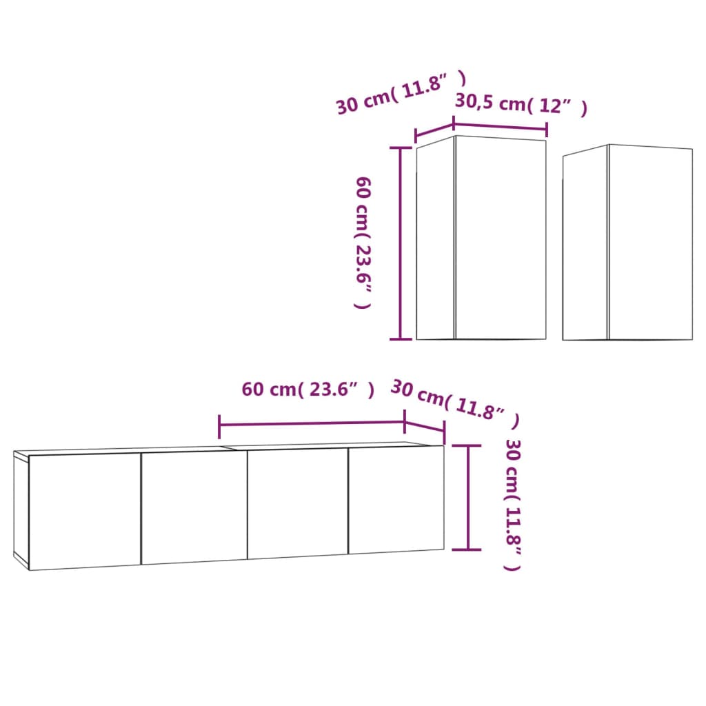 4 Piece TV Cabinet Set Smoked Oak Engineered Wood