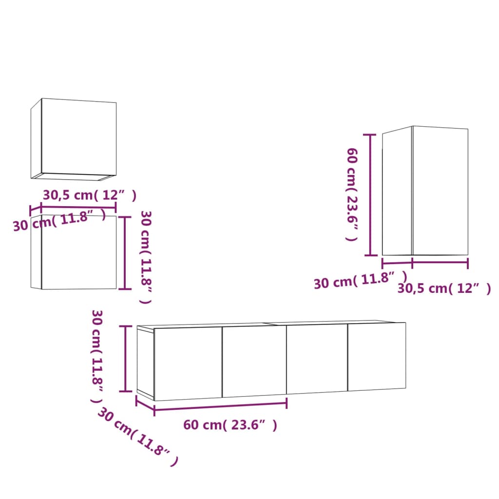 5 Piece TV Cabinet Set Grey Sonoma Engineered Wood