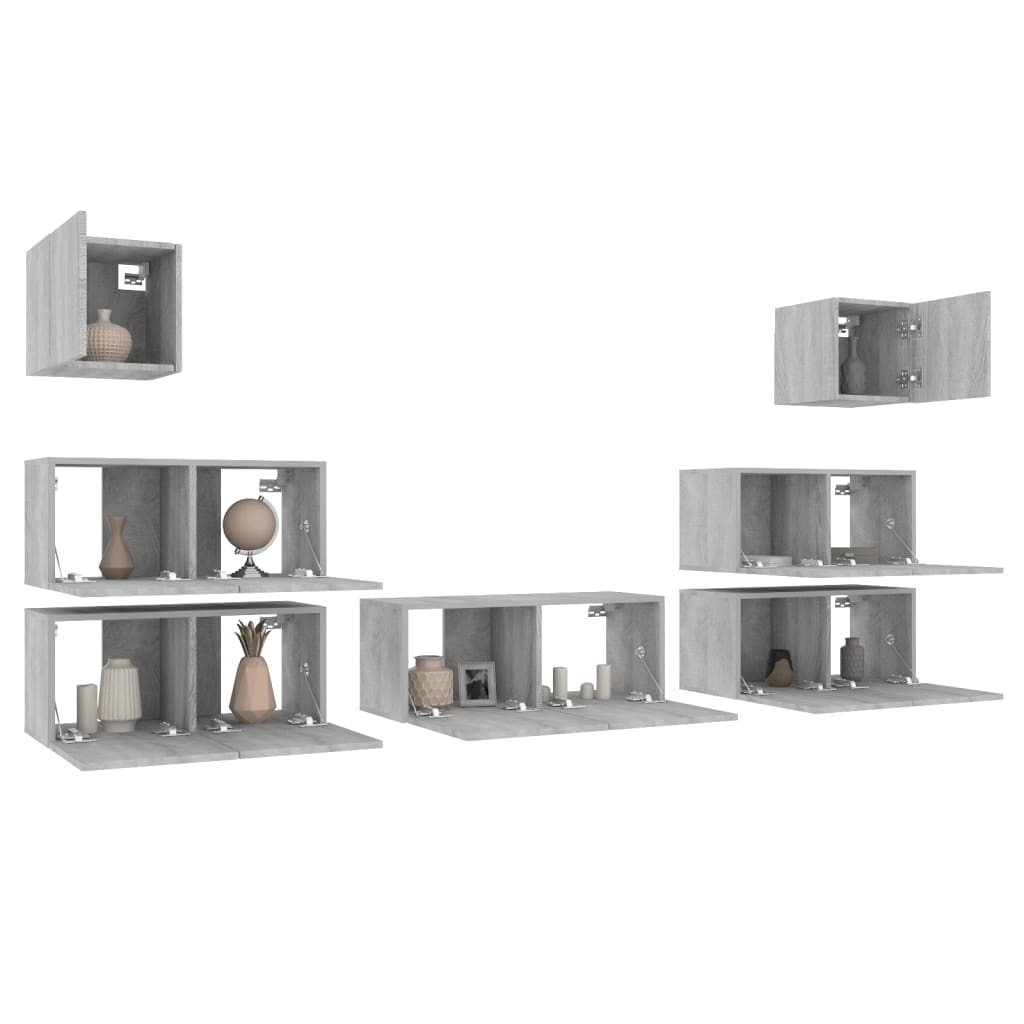 7 Piece TV Cabinet Set Grey Sonoma Engineered Wood