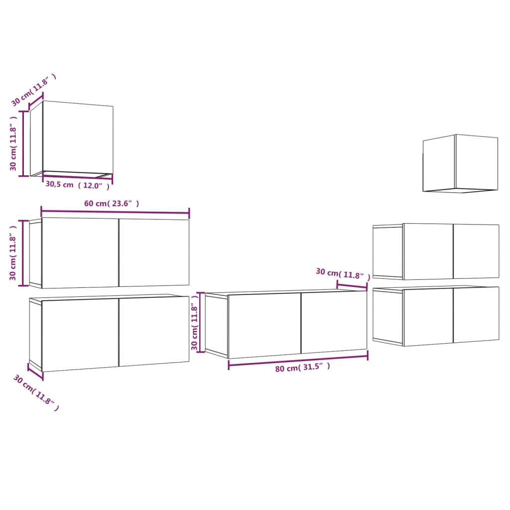 7 Piece TV Cabinet Set Grey Sonoma Engineered Wood